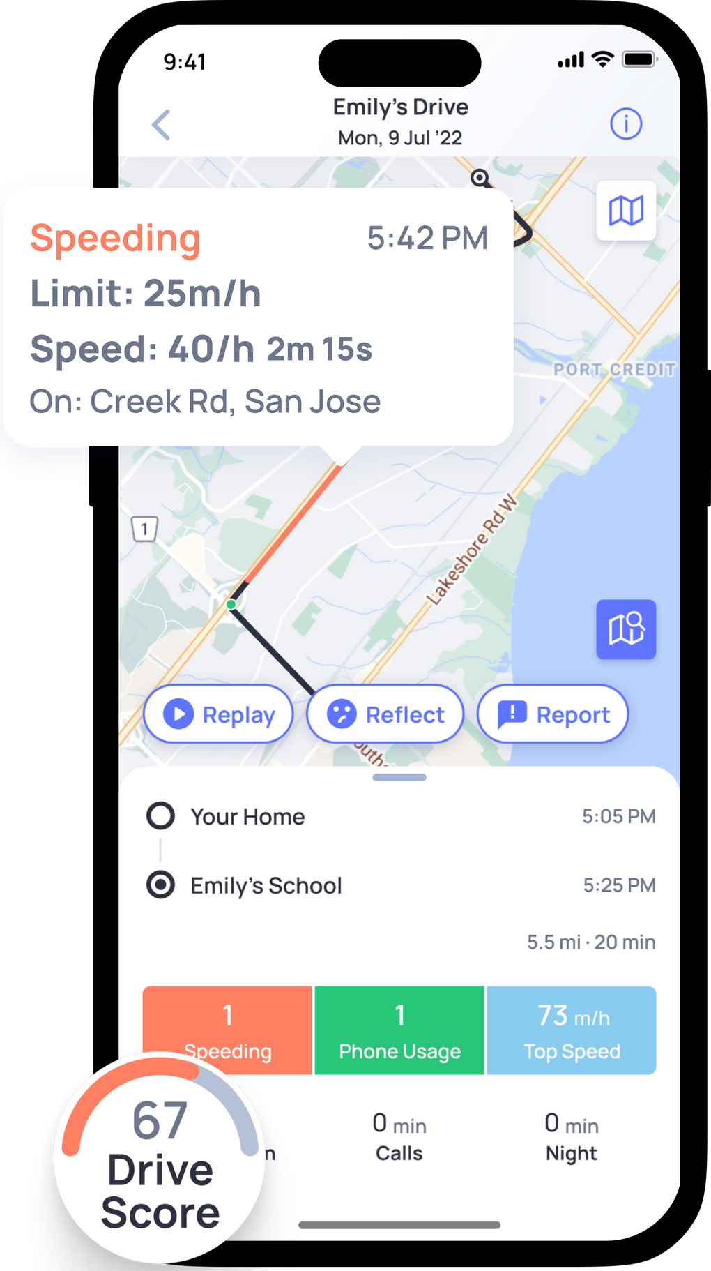 Track Trips for Speed Limits Phone Use and Scores